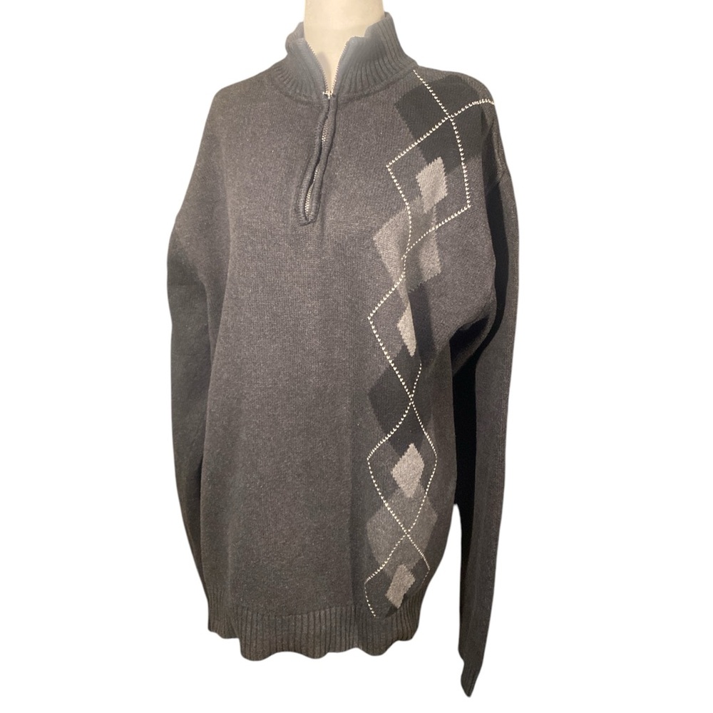Oscar De La Renta Sweater Men’s Size XXL Gray Argyle 1/4 Zip Classic Preppy